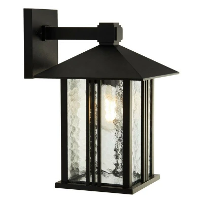 Image of 1 Light Outdoor Wall Porch Black With Water Glass