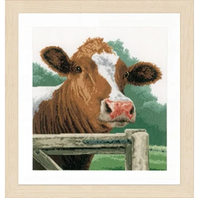 Image of Lanarte Counted Cross Stitch Kit: Wondering Cow (Aida), Cotton, NA, 35 x 35cm