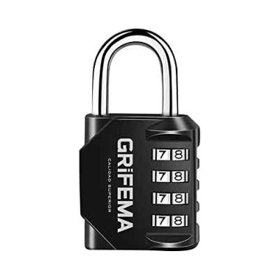 Image of GRIFEMA Combination Padlocks with 4 Digit Code, Locker Padlock Outdoor Heavy Duty Weatherproof for School Gym cabinet, Garage, Gate, Shed GA1001 1 (1 PACK), Black
