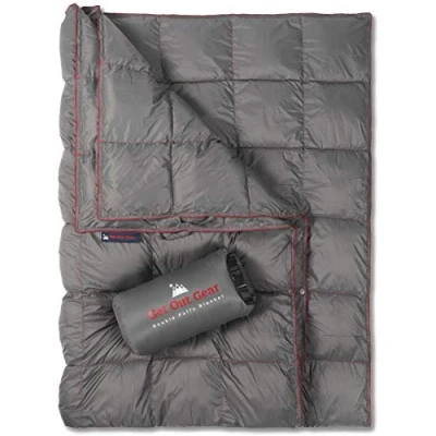 Image of Get Out Gear Double Puffy Camping Blanket Extra Puffy, Packable, Lightweight and Warm Ideal for Outdoors, Travel, Stadium, Festivals, Beach, Hammock Water Resistant Camp Quilt (Gray/Burgundy)