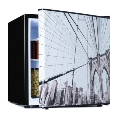 Image of Klarstein CoolArt Fridge Freezer Combination Refrigerator with 2 Cooling Levels, Design Front, Thermostat 5 0 to 10 C, Compact Dimensions, Design, Big City, 45 L