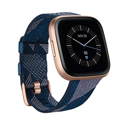 Image of Fitbit Versa 2 Health &amp; Fitness Smartwatch with Voice Control, Sleep Score Music, One Size, SE Navy Pink Woven