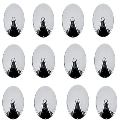 Image of 12 Strong Self Adhesive Chrome Effect Hooks Kitchen Bathroom Stick On Wall Door Hanging Tea Towel