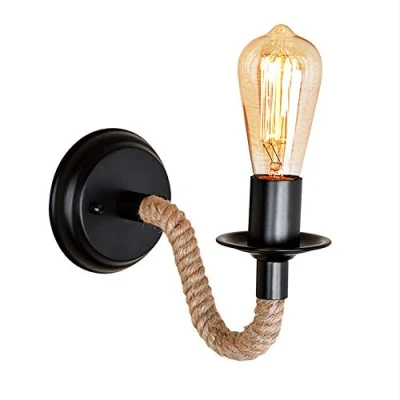 Image of Vintage Wall Lamp Retro Industrial Metal Large Tube Hemp Rope E27 Sconce Light Loft Restaurant Corridor Living Room Balcony (No Bulb) (A)