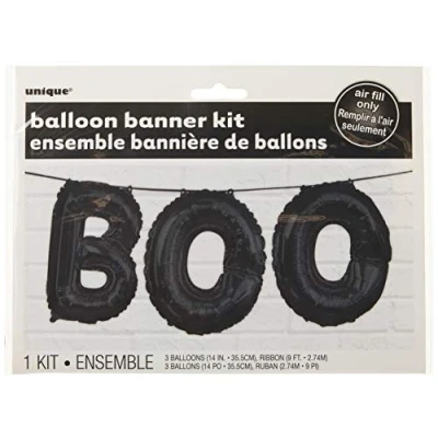 Image of Unique Party 52146 Foil Black BOO Halloween Letter Balloon Banner Kit
