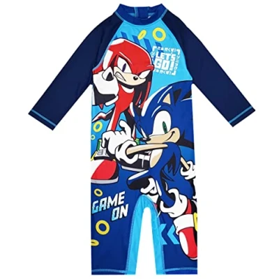 Image of Sonic The Hedgehog Boys Swimsuit Swimming Suit All in One UPF40 Sun Safe (Sonic, 6 7 Years)