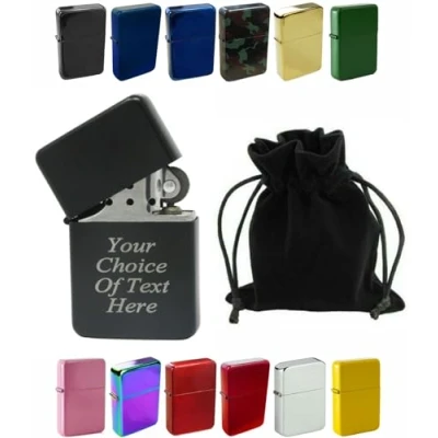 Image of Personalised Engraved Lighter for Birthday, Fathers Day, Anniversary, Choice of Colours With Luxury Gift Pouch Packaging (Black (Matte))