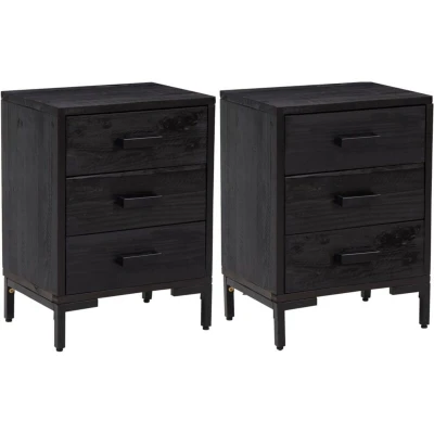 Image of vidaXL Bedside Cabinets 2 pcs Black 40x30x55 cm Solid Wood Pine