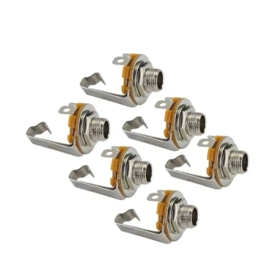 Image of FLEOR 1/4&quot; 6.35mm Long Mono Input Jack Socket Chrome with Switch for Electric Guitar Bass,Pack of 6