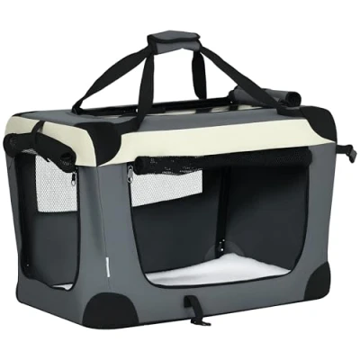Image of PawHut 60cm Foldable Pet Carrier Bag Soft Travel Dog Crate, Portable Cat w/ Cushion, for Cats and Miniature Dogs Grey
