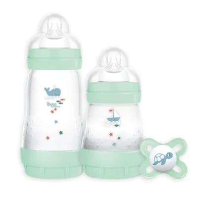 Image of MAM Easy Start Colours of Nature Starter Self Sterilising Anti Colic Set, Non Shiny Matt Finish Newborn Bottle Set and Soother, Essentials, Green (Designs May Vary)