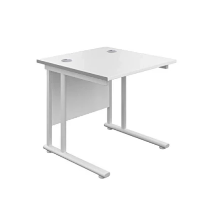 Image of Office Hippo Heavy Duty Rectangular Cantilever Desk, Home Table, Integrated Cable Ports, PC Desk For or Home, 5 Yr Wty White Frame/White Top, 80cm x