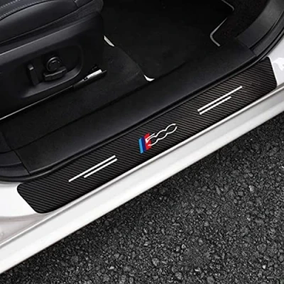 Image of RIDGOEL 4pcs Car Door Sill Protector Guard Sticker for Fiat Abarth 500 Gucci, Carbon Fiber Kick Plates/Step Pedal, Auto Inner/Outer Threshold Decoration Accessories C
