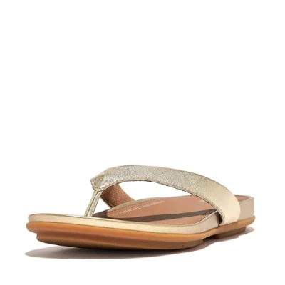 Image of Fitflop Women&#039;s Gracie Leather FLIP Flops, Platino, 4 UK