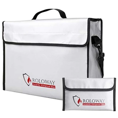 Image of ROLOWAY Fireproof Document &amp; Money Bags, Large Water Resistant Bag (15 x 12 5 inches), Folder Safe for Cash, Valuables Passport, with Silicone Coating Zipper Closure