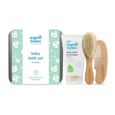 Image of Green People Organic Babies Baby Bath Set Natural &amp; Lavender Gift Eczema Friendly Ultra Gentle on Sensitive Skin Paraben Free, Cruelty Free