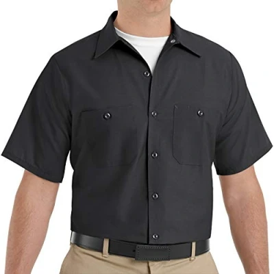 Image of Red Kap Men&#039;s Short Sleeve Industrial Work Shirt, Black, S