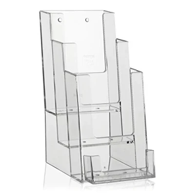 Image of Stand for Flyer in DIN Long Format (DL) 1/3 A6 Portrait with 3 Shelves and Extra Business Card Holder