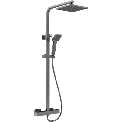 Image of Merano Arvan Square Dual Head Thermostatic Bar Mixer Shower Brushed Pewter