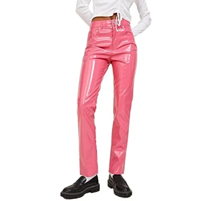 Image of JJXX Women&#039;s Jxberlin Slim Hw Faux Leather Pants Sn, Carmine Rose/Detail: Shiny, XL