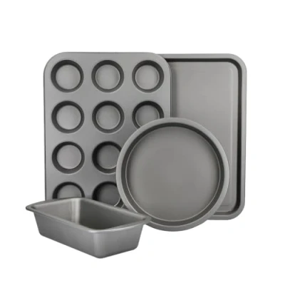 Image of KitchenCraft Non Stick Baking Set, 4 Piece Bakeware Set Including Loaf Tin, Round Cake Rectangular Tray and Muffin Tray, Carbon Steel, Gift Boxed