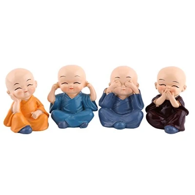 Image of GOTOTOP 4 Pcs Little Monk Figurine, Cute Baby Buddha Statue Monks Hear No Evil See Speak Do EvilStatue Wealth Lucky Figurine Home Decor Gift