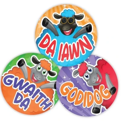 Image of Stone Melon School Reward Stickers 144 Welsh Language Sheep 30mm Round Awards Nursery Teachers Parents Children Kids