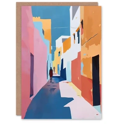 Image of Artery8 Greeting Card Pastel Colour Morocco Abstract Casablanca Street Blank For Him Or Her Art Birthday