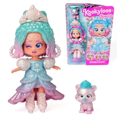Image of KOOKYLOOS princess series CRYSTAL DREAMS Collectable doll from the Contains 1 doll,1 set of themed clothes and shoes accessory pet,1 doll,3 different faces