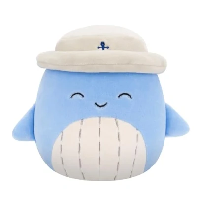 Image of Squishmallows Original 5 Inch Samir Blue Whale with Tan Bucket Hat Official Jazwares Plush (Little)