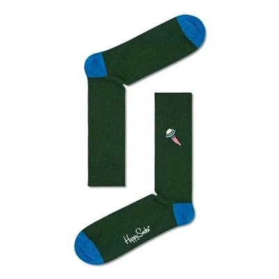 Image of Happy Socks Ribbed Embroidery UFO Printed Crew Socks, Multicoloured, 41 46