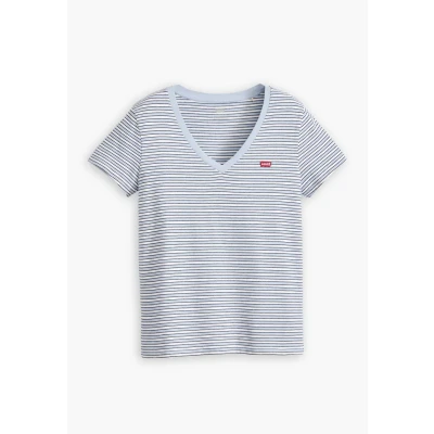 Image of Levi&#039;s Perfect V NECK Print Tshirt, Women&#039;s, Size: XXS, Penny stripe kentucky blue