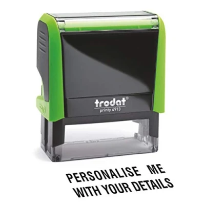 Image of Personalised Custom Office, Business and Teacher Stamp Allows Up to 6 Lines Impression Size 57 x 21 mm Green