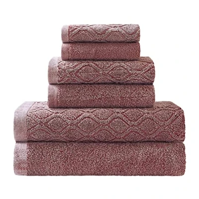 Image of Superior Denim Wash 100% Cotton 550 GSM 6 Piece Bath Towel Set, 2 Face, Hand, Towels, Ideal for Bathroom, Kitchen or Beach, Quick Dry, Jacquard &amp; Solid, Mid Weight, Rumba Red