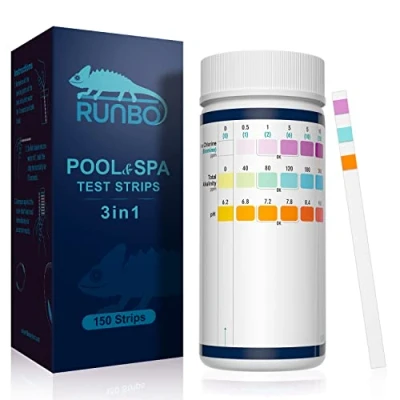 Image of RUNBO 3 in 1 Hot Tub Strips, Swimming and Pool SPA Test Strips kits for Free Chlorine, Bromine, Total Alkalinity pH. 150 Counts