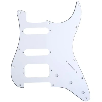 Image of Musiclily Pro 11 Hole Round Corner HSS Guitar Strat Pickguard for USA/Mexican Stratocaster 3 screw Humbucking Mounting Open Pickup, 3Ply White
