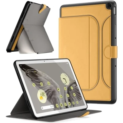 Image of Poetic Explorer Magnetic Folio Stand Case Designed for Google Pixel Tablet (2023), Fidget Mount Tablet, Khaki Yellow