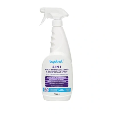 Image of Byotrol 4 in 1 Multi Purpose Cleaner &amp; Disinfectant Spray with Stain and Odour Removal 24 hour protection Works Seconds, Protects for Hours 750ml Bottle