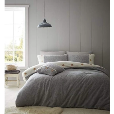 Image of Catherine Lansfield So Soft 2 Tone Buttoned Sherpa Double Duvet Set Grey