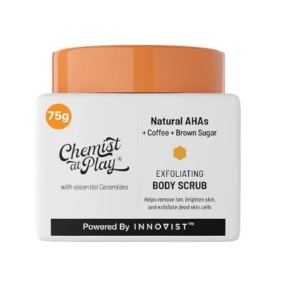 Image of Chemist at Play Exfoliating Body Scrub For Removing Tan &amp; Dead Skin Cells Rough Bumpy Skin, Tanned Pigmented Coffee 75g