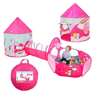 Image of Benebomo Childrens Play Tent house and Tunnel pop up,Set Foldable 3 in 1 Kids unicorn,Toddlers Playhouse Ball Pit Tunnel,Garden for Boys Girls Indoor/Outdoor,with Carrying bag