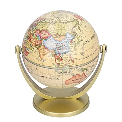 Image of Mini World Map Globe Vintage Brown Educational Kids Rotating Earth Geography with Stand Children Desktop Spinning for Home Desk Classroom