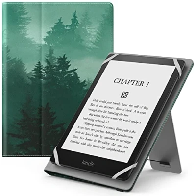 Image of MoKo Universal Case for 6&quot;,6.8&quot;,7&quot; Kindle eReaders Fire Tablet Kindle/Kobo/Voyaga/Lenovo/Sony E Book Tablet, Lightweight PU Leather Folio Shell Cover with Hand Strap/Kickstand,Green Forest