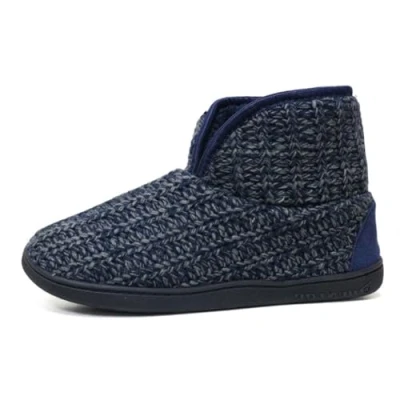 Image of DUNLOP Mens Faux Fur Memory Foam Knit Slipper Boots (Navy Knit, UK Footwear Size System, Adult, Men, Numeric, Medium, 8)