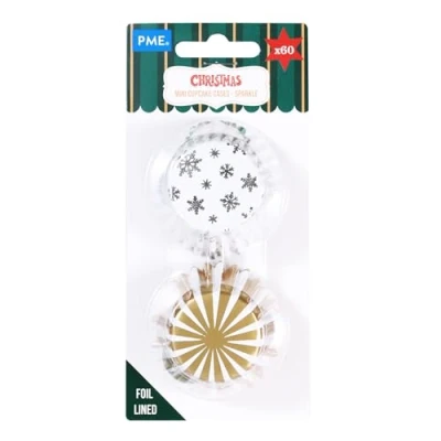 Image of PME Christmas Foil Lined Mini Cupcake Cases Sparkle (Pack of 60)