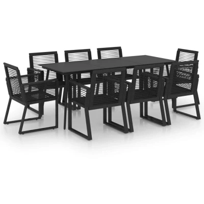 Image of vidaXL 9 Piece Outdoor Dining Set PVC Rattan Black