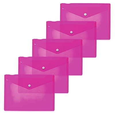 Image of HERMA 20058 Document Wallets A5 Transparent Pink Pack of 5 Small Pockets Envelopes with Press Stud Fastening, Plastic for School, University, Office, Travel
