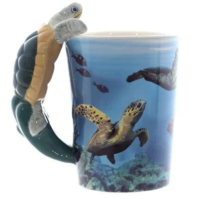 Image of Caribou Living Turtle Handle Mug Cup Novelty Sea Life Aquatic 380ml for Hot Drinks Coffee Tea Chocolate
