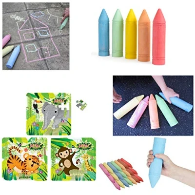 Image of HK Online PK7 GIANT PAVEMENT CHALKS &amp; 1 JUNGLE JIGSAW Large Hopscotch Chalk, STREET CHALKS, SIDEWALK WALL ART Chalk (PK7 Chalks)