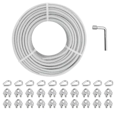 Image of hannger 3MM Wire Rope Kit, 30M PVC Coated Steel Cable Guide Wires Tensioner Strainer Kit w/ 7x7 Strand Core for String Light Hanging/Decking &amp; Stair Railings/Shade Sails/Clothes Line